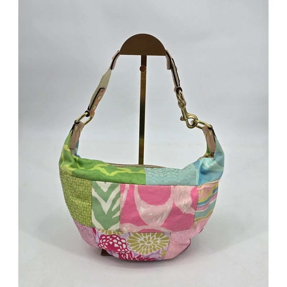 Coach Patchwork Signature Hobo Shoulder Bag Pink Floral Y2K Boho 2000s